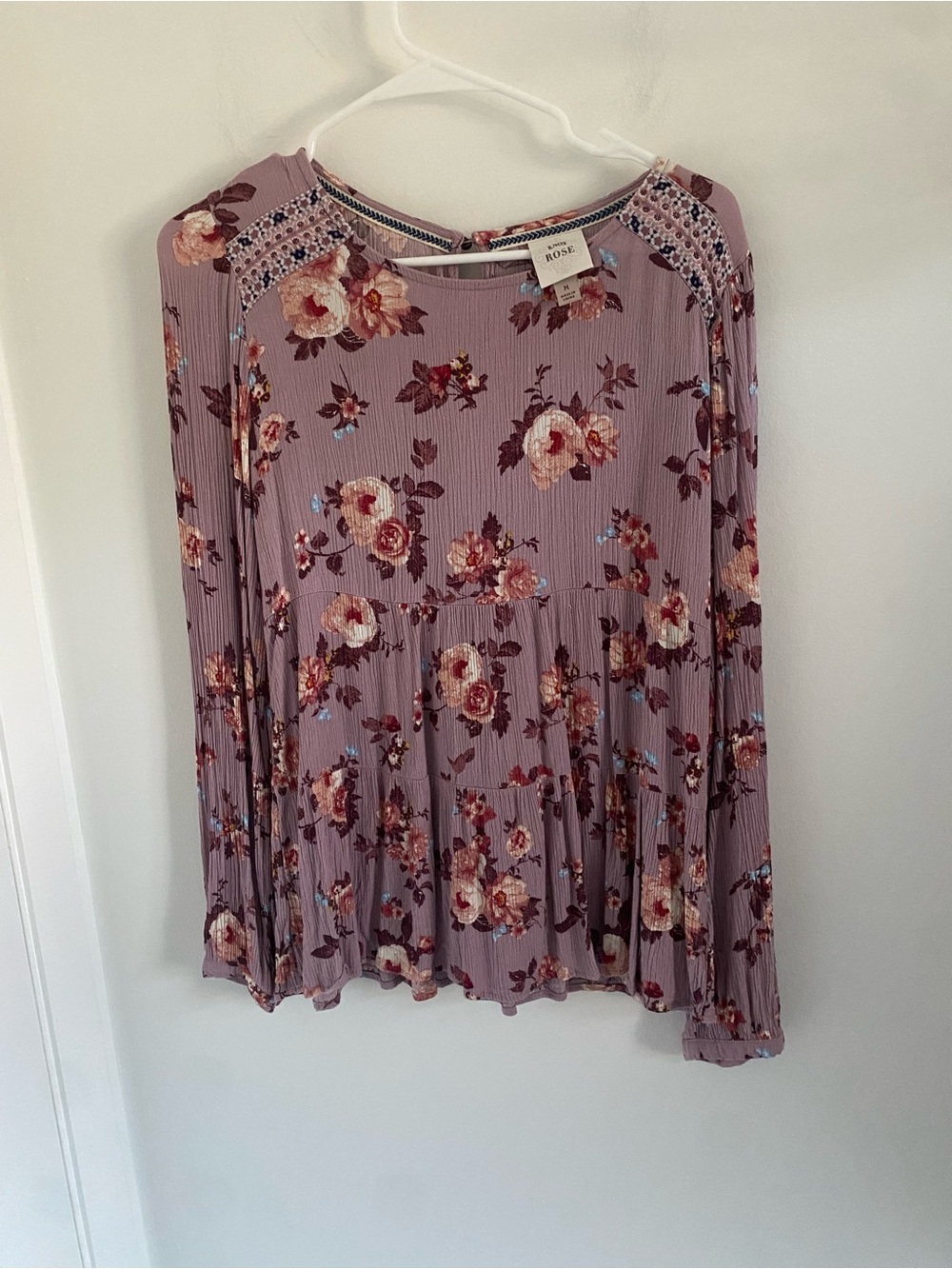 Knox Rose Floral Mauve Pleated Long Sleeve Blouse